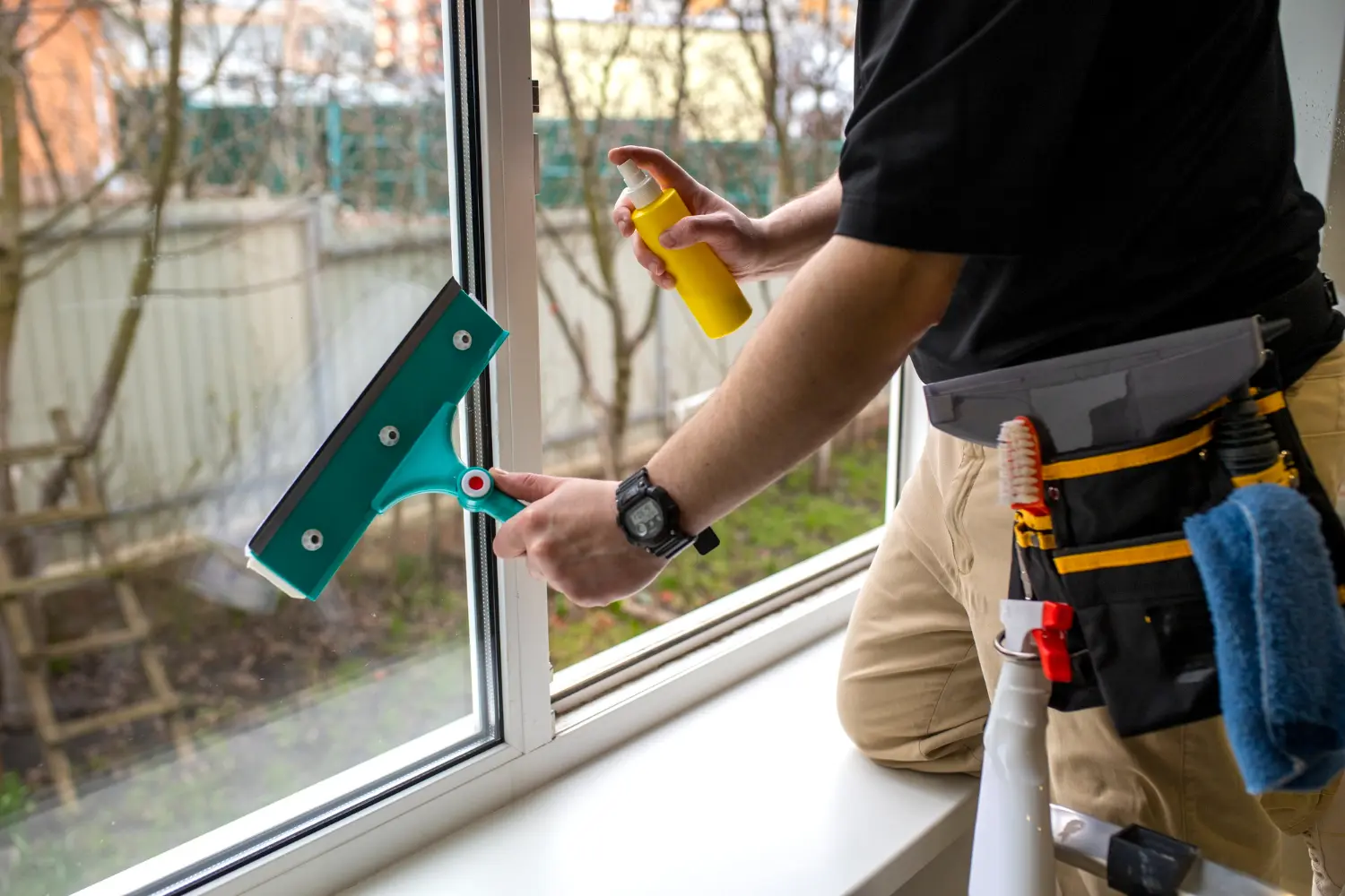 A professional window cleaner Leave Streaks and Water Spots